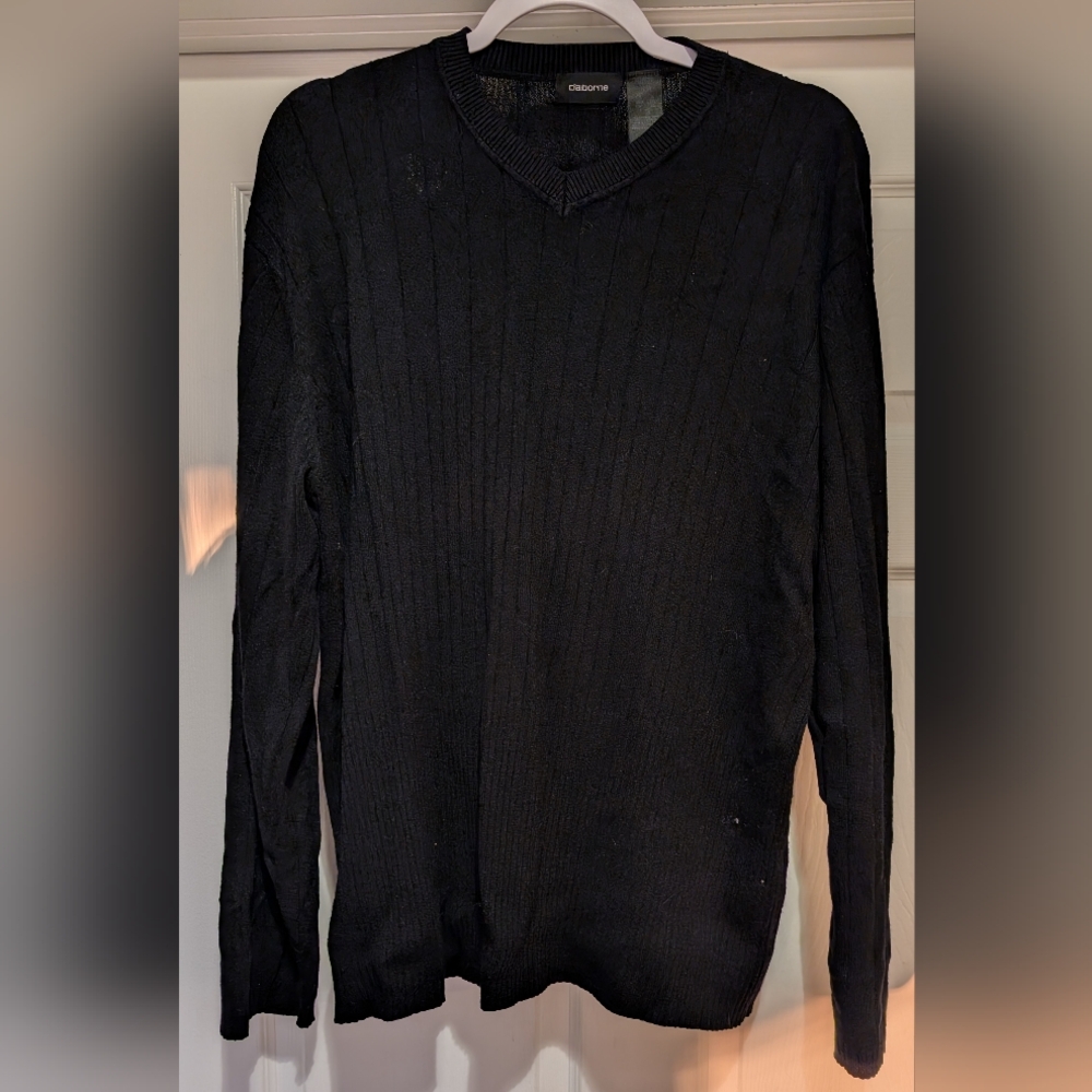 Claiborne Mens Black Long Sleeve Ribbed V-Neck Sweater Rayon Nylon Blend Size XL - Picture 1 of 14